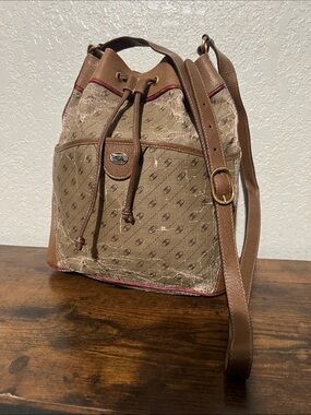 Beautiful Vintage Brown Gucci Monogram Drawstring Bucket Bag